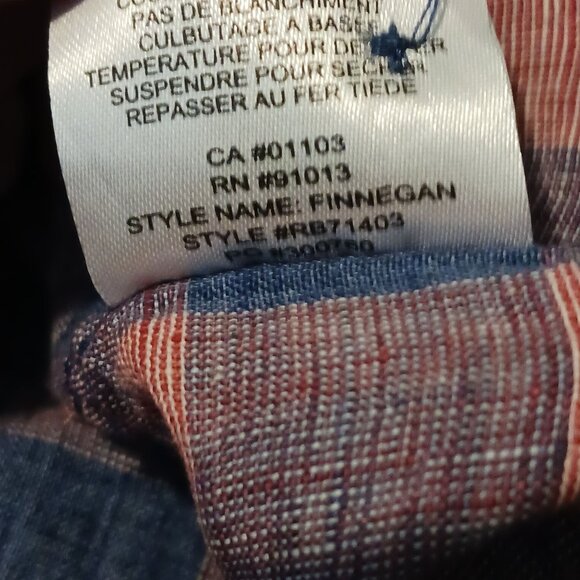 Robert Barakett Mens Longsleeve Plaid Linen‎ Button-Up Shirt Blue/Salmon L - Picture 10 of 13